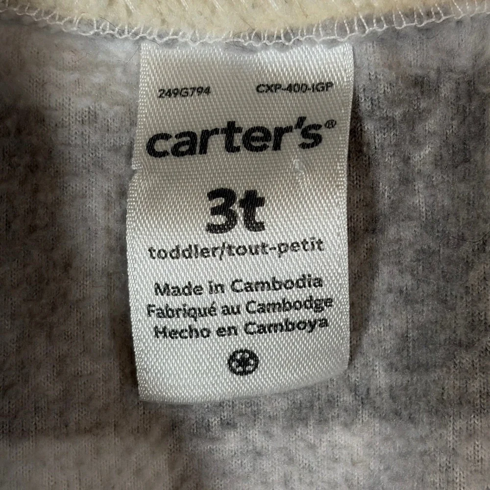 Carter's Toddler Buffalo Plaid Fleece Pullover Sherpa Collar Gray White 3T